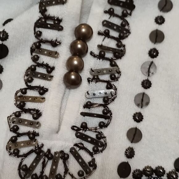 NWT Yuka Beaded Boho Knit Top Ivory Sz S Blouse Embellished Shirt - Picture 9 of 13